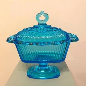 VTG Indiana Glass 1958 Candy Dish Blue Lace